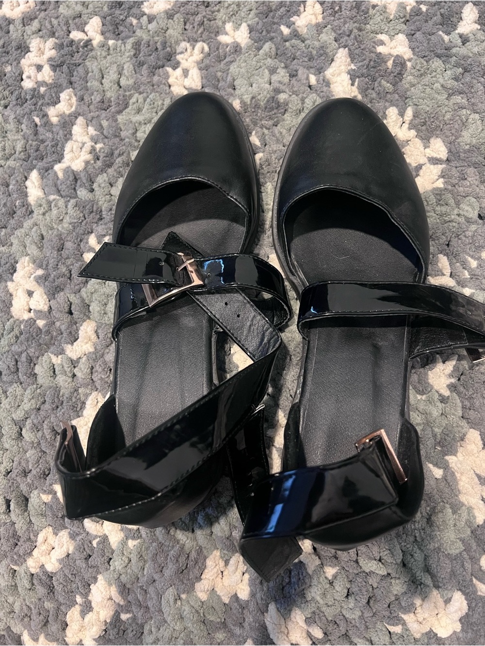 Black Multi-Strap Mary Jane Low Block Heels - EU 40 / US 9